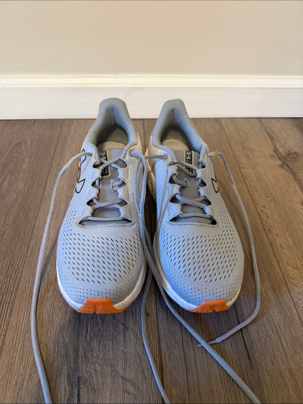 Under Armour Light Gray Athletic Sneakers with Orange Logo Accent